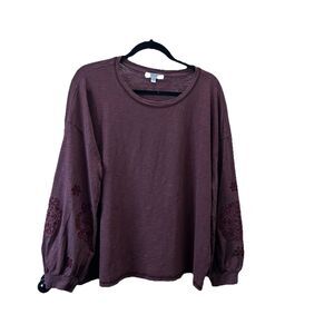 Design History Maroon Eyelet Balloon Sleeve Top Boho Cottage Core Womens Size 1X